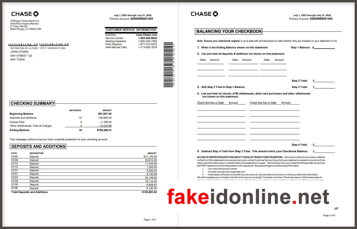 Chase Bank Statement PSD Template